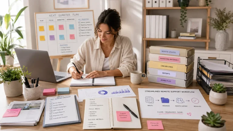 Founder organizing Q4 planning tasks for delegation and virtual assistant support