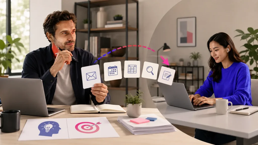 Business owner reviewing recurring tasks to decide whether to hire a virtual assistant