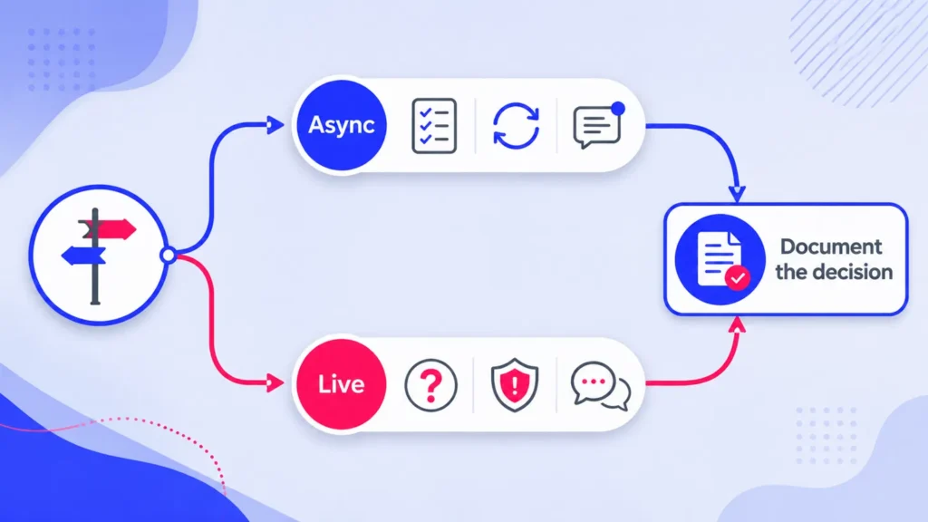 Decision flow for choosing asynchronous or live communication with a remote virtual assistant