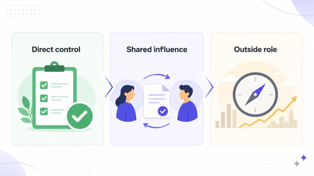 Virtual assistant performance measures grouped by direct control, shared influence and factors outside the role
