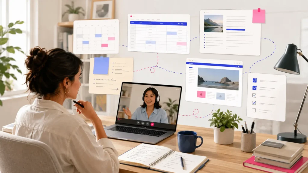 Founder organizing business tasks with support from a remote virtual assistant