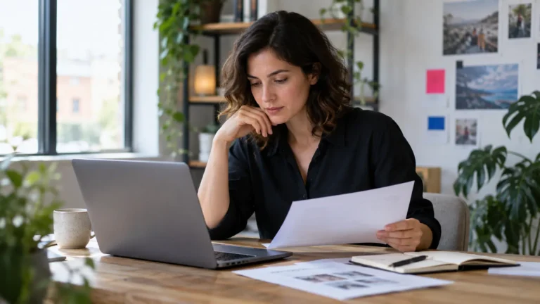 Business owner reviewing an AI-assisted workflow before making a decision