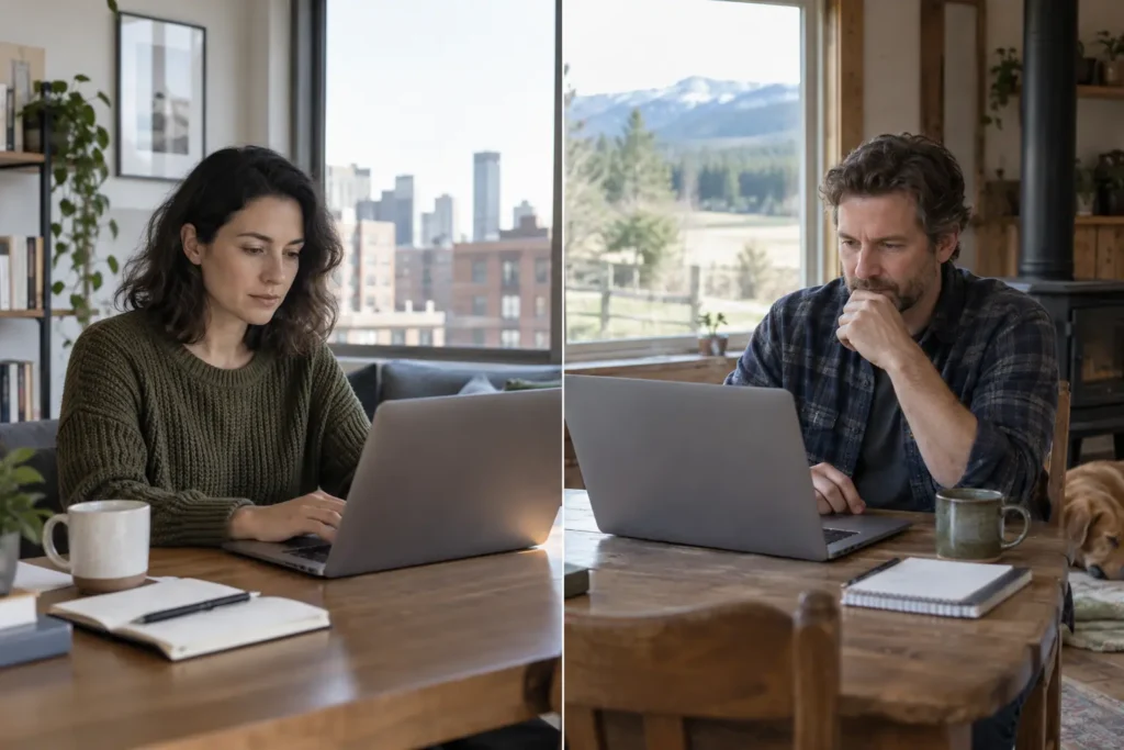 Remote professionals working from different geographic locations
