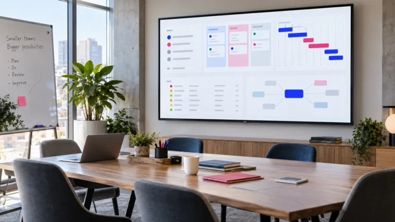 Project management workflow options displayed on a screen for a small team