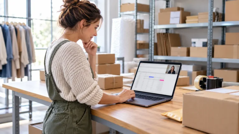 Business owner reviewing a shared spreadsheet with a remote virtual assistant from a small-business operations area