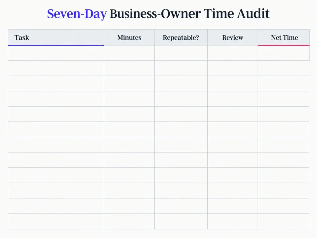 Seven-day business owner time audit for deciding what to delegate