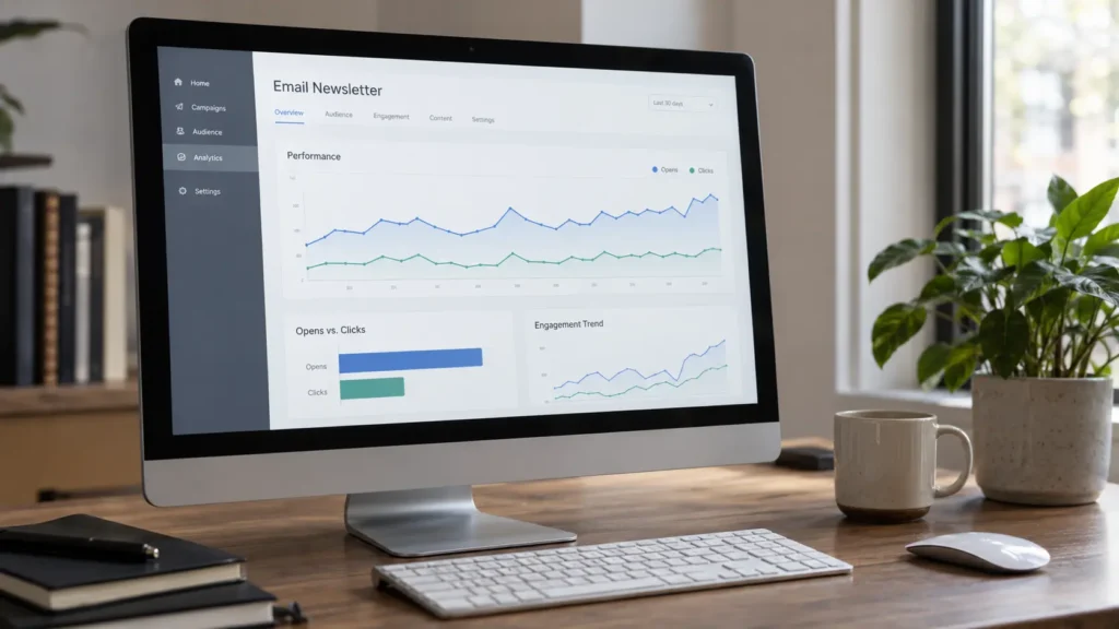 Newsletter analytics dashboard comparing email opens and clicks