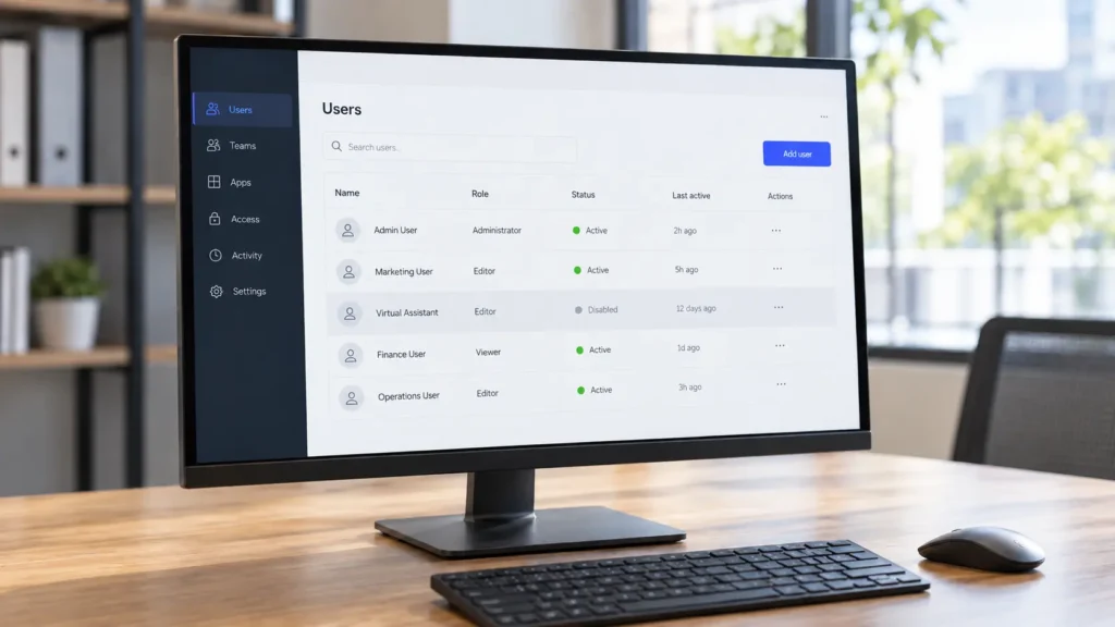 Business account access-management screen showing a disabled user account